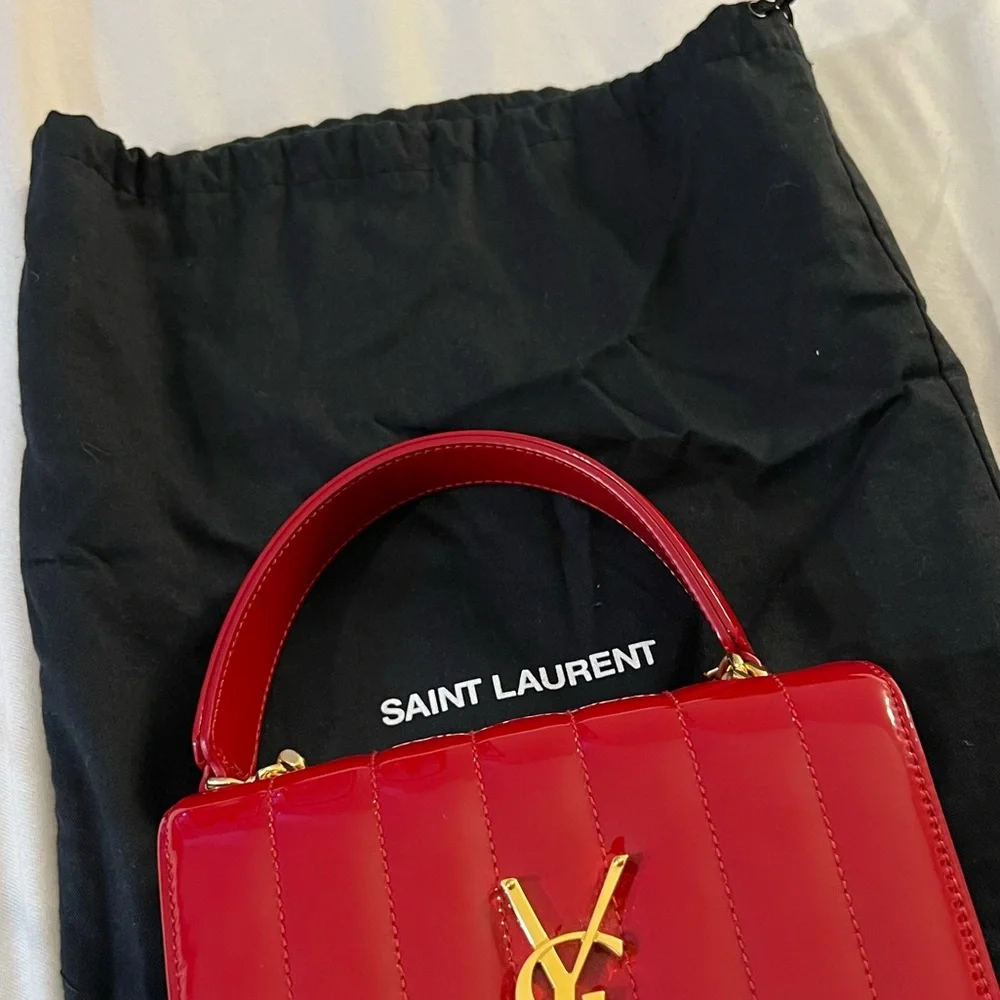 YSL Patent Leather Vicky Crossbody Bag in Red and Gold - Picture 6 of 9